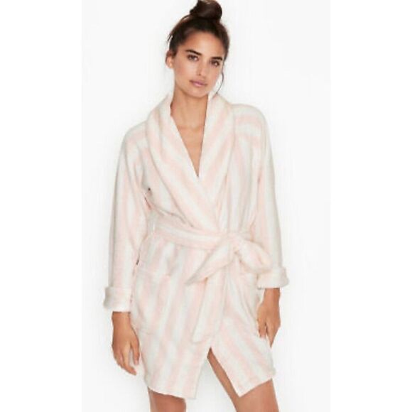 Victoria’s Secret Women Pink /White Stripe Monogram Robe Size M/L - Picture 1 of 11